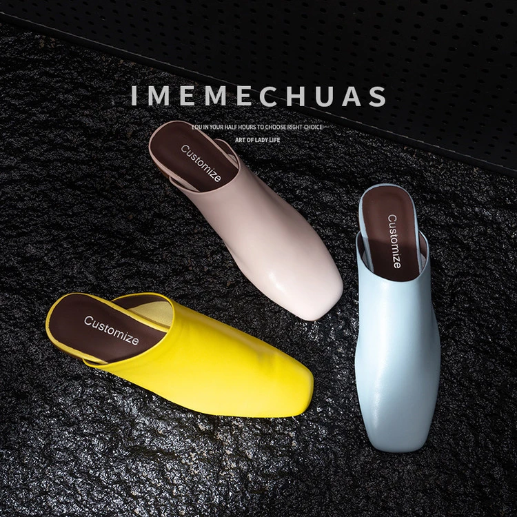 复古方头低跟低帮半拖鞋女2025新款气质夏季时尚百搭外穿女鞋平底