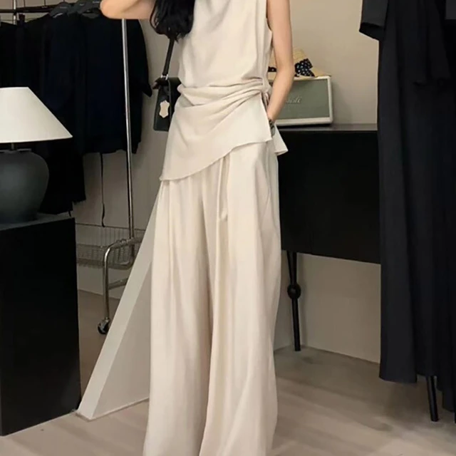 法式圆领无袖背心+阔腿裤女2025年夏季新款韩版时尚设计感套装