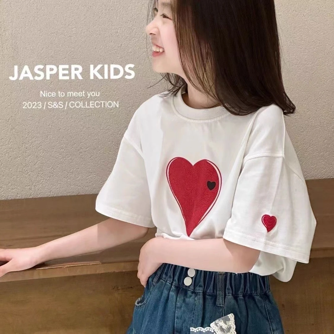 夏日吸晴~夏季上新爱心印花百搭潮流韩版宽松短袖T恤9219