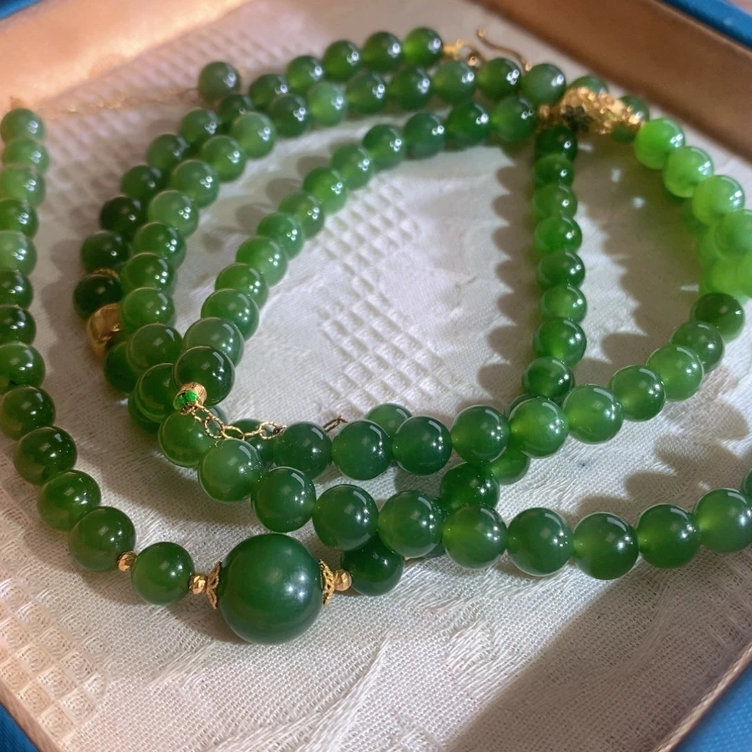 和田玉（碧玉）颈饰18K金镶嵌