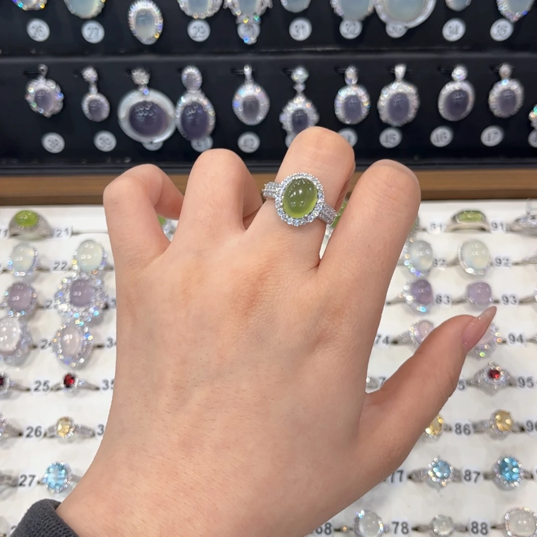 来***.岫玉银S925镶嵌戒指