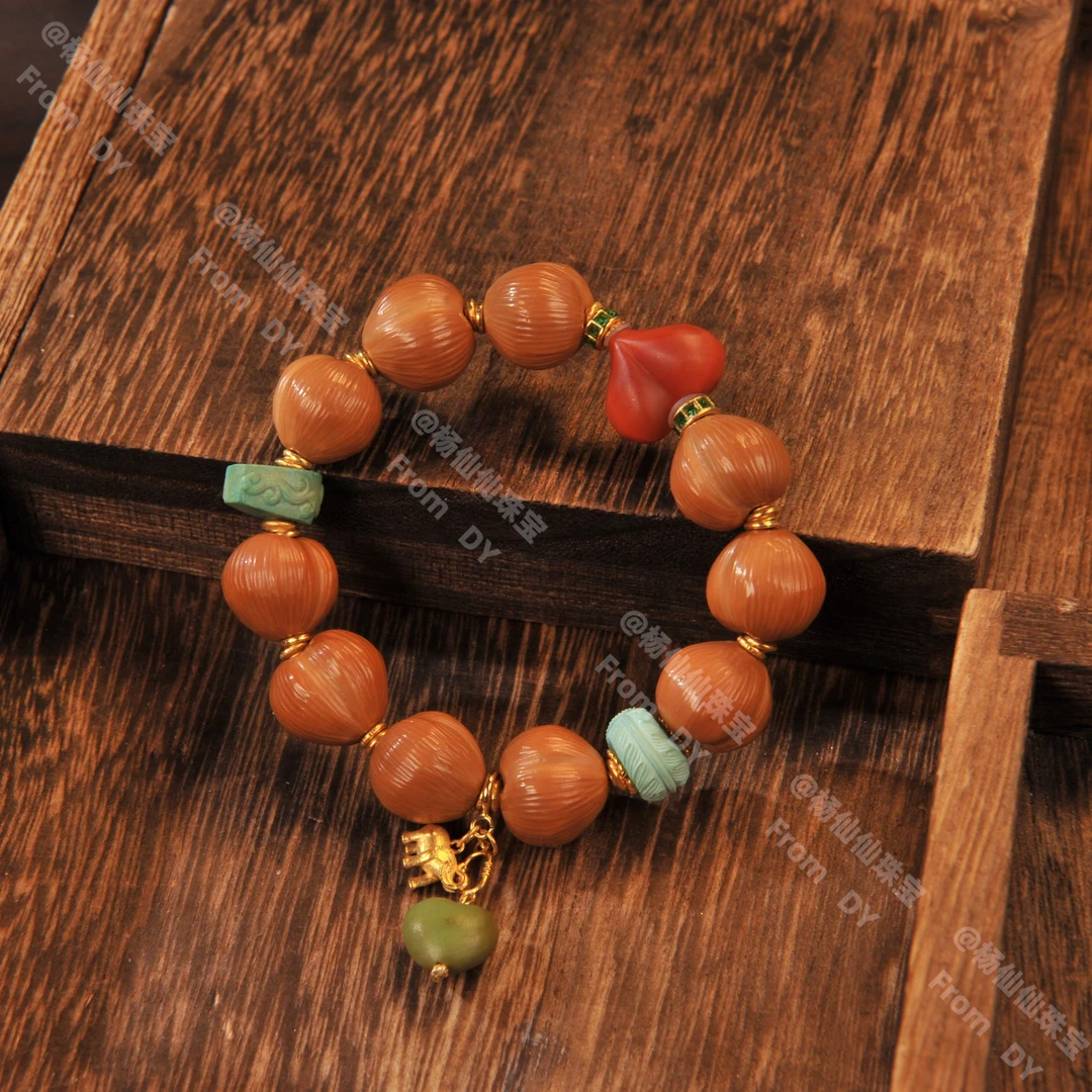 【杨仙仙珠宝】18K厚金镶嵌猴头核桃多宝手串（约14mm）- A4685