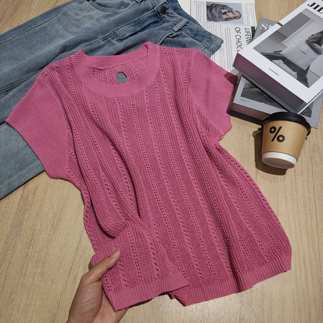 小清瓜女装严选夏季新款百搭短袖爆款透气休闲气质针织衫DZG5302