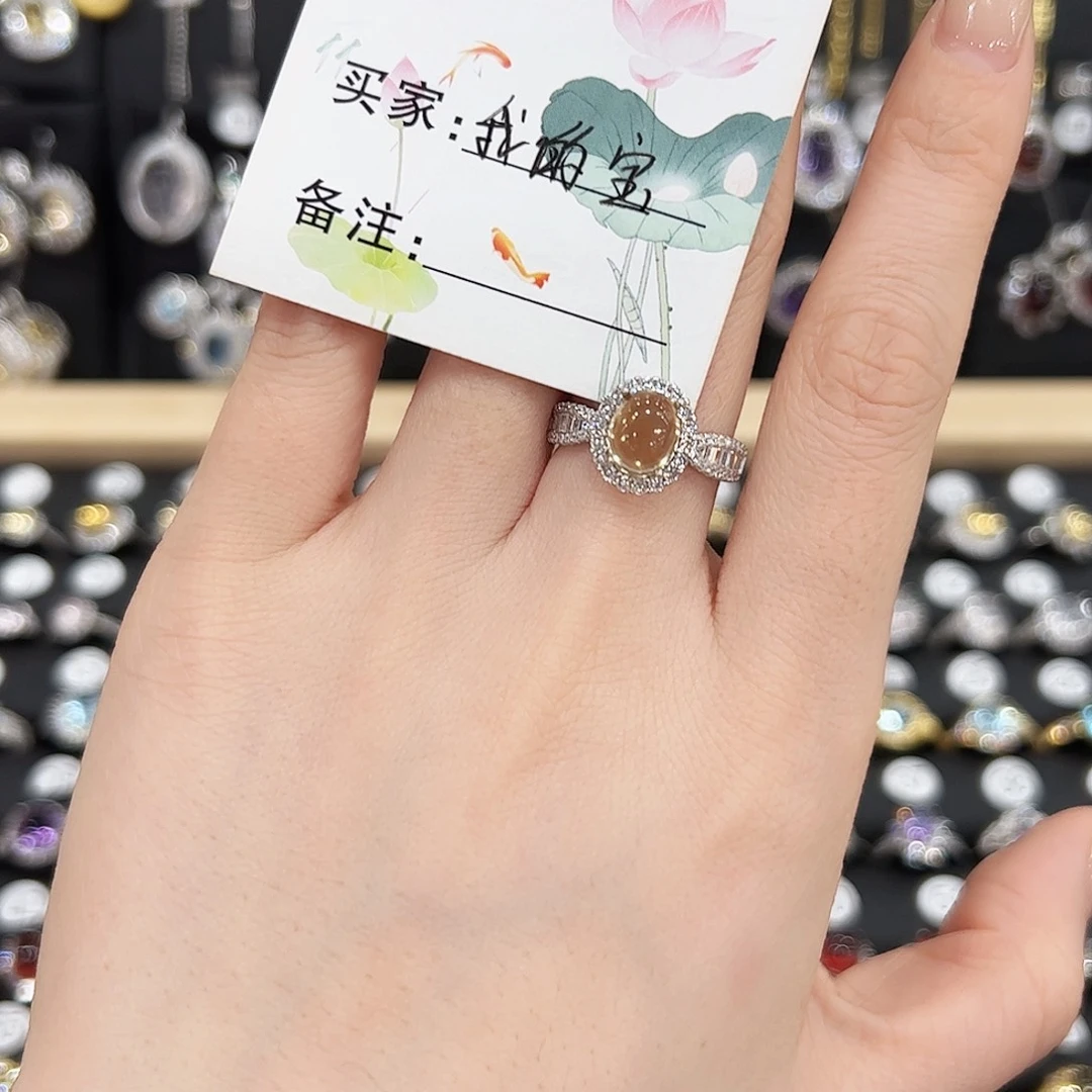 黄晶戒指银S925镶嵌戒指