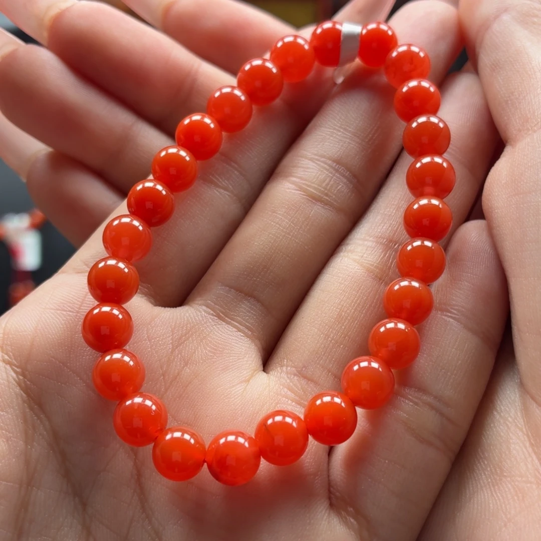 南红玛瑙未镶嵌手串原矿保山南红三眼井柿子红手串卡7+
