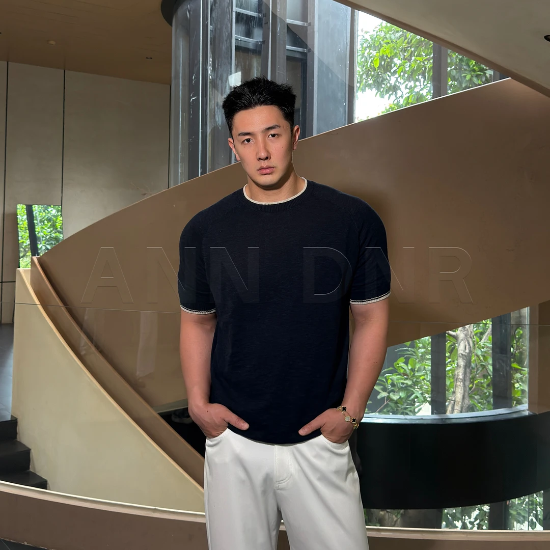 ANN DNR 25夏 【99%还原】亚麻16纱支精仿老钱撞色短袖T恤SW80176