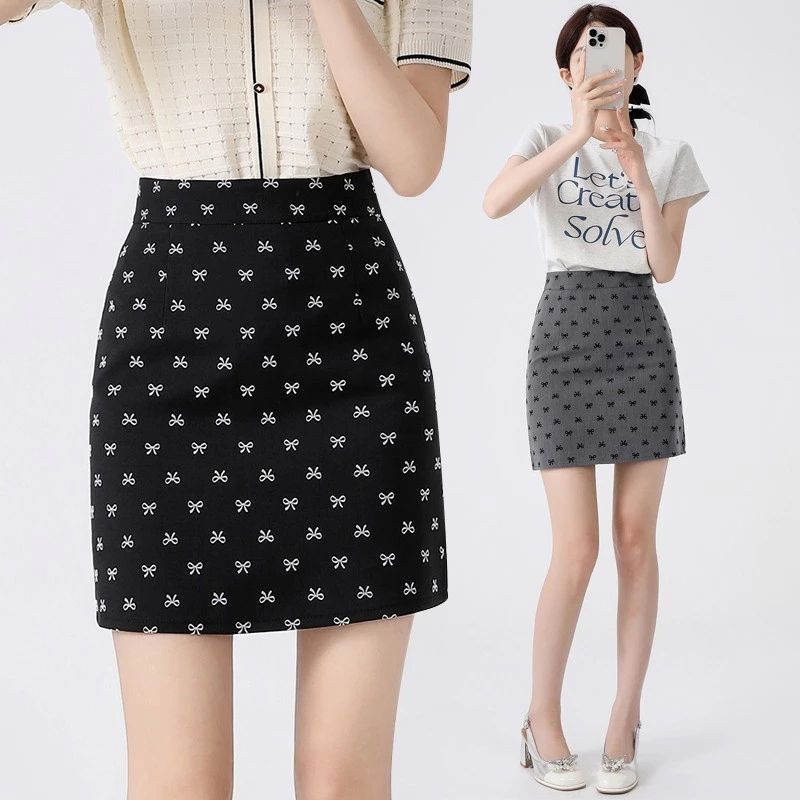 2025春季新款小个子蝴蝶结印花短裙女高腰显瘦a字裙防走光半身裙