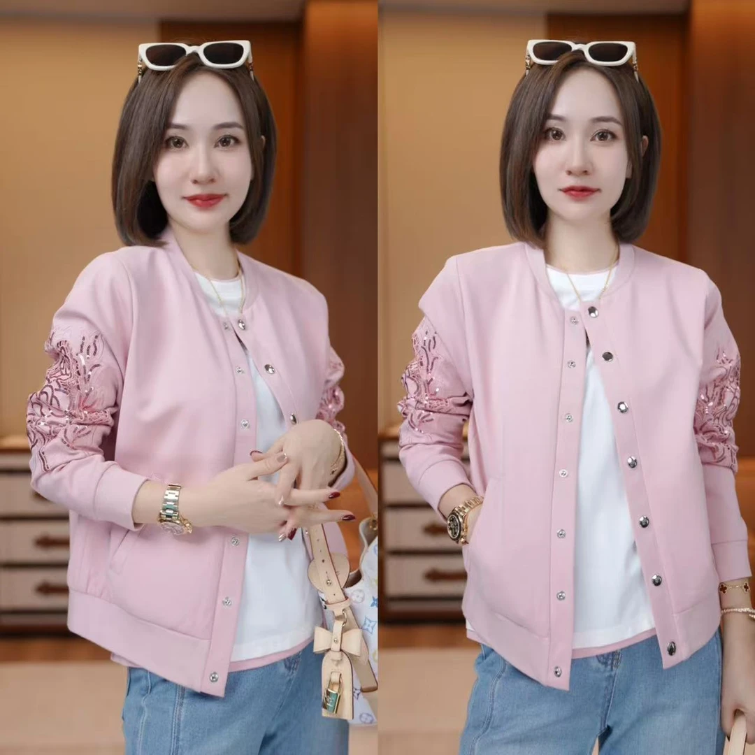 JDND轩羽【繁花棒球服】早秋休闲外套减龄亮片棒球服XY2537