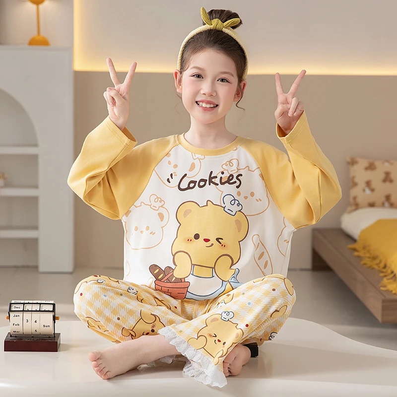 春秋季ins风100%棉儿童睡衣公主风洋气长袖中大童休闲家居服套装
