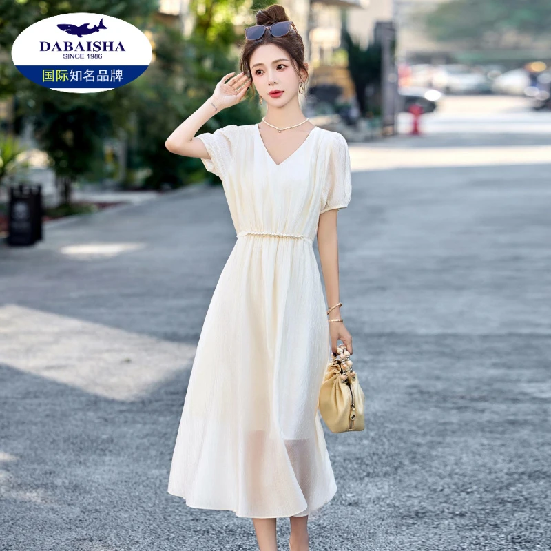 法式温柔收腰连衣裙女2025夏新款洋气减龄巨好看显瘦气质V领裙子