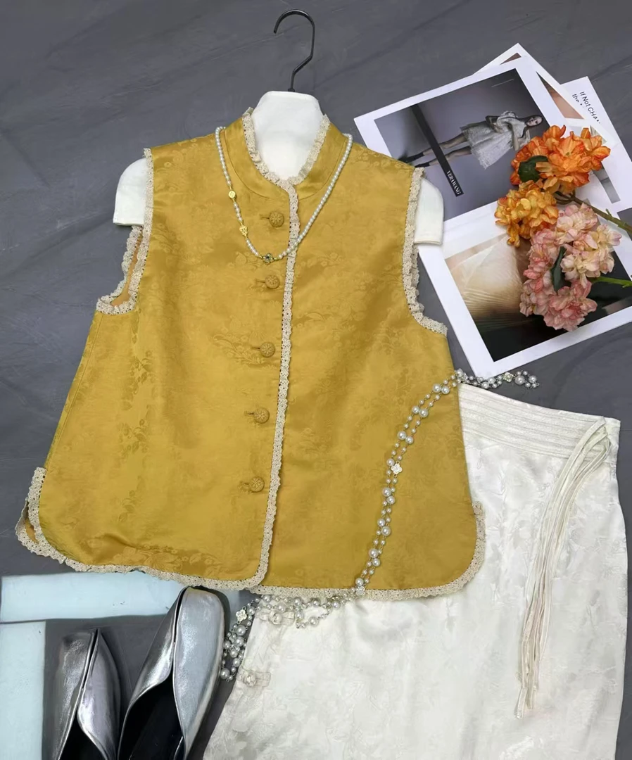 玛薇丝【如故】提花拼花边马夹