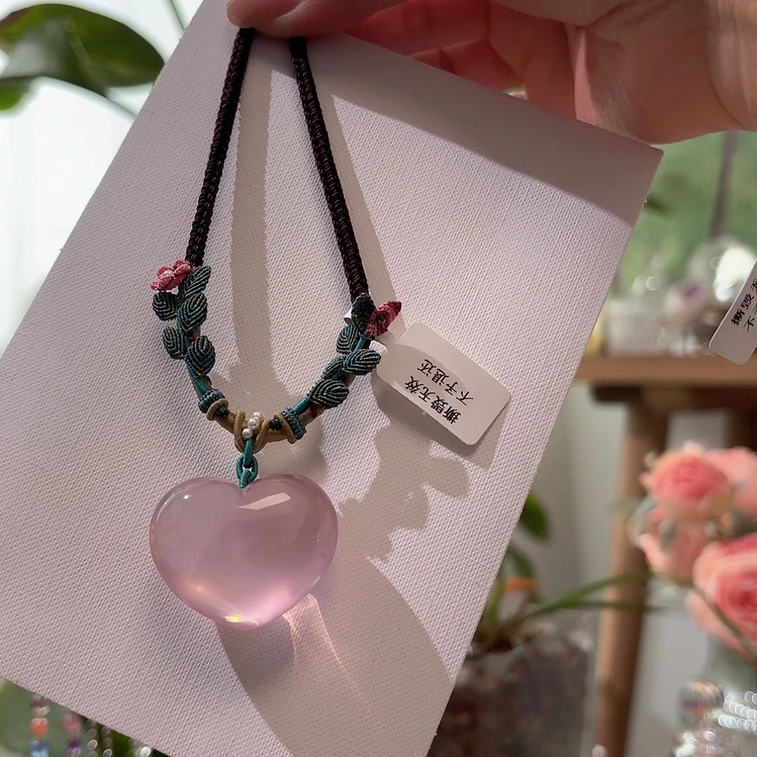 水晶颈饰未镶嵌粉水晶爱心1399