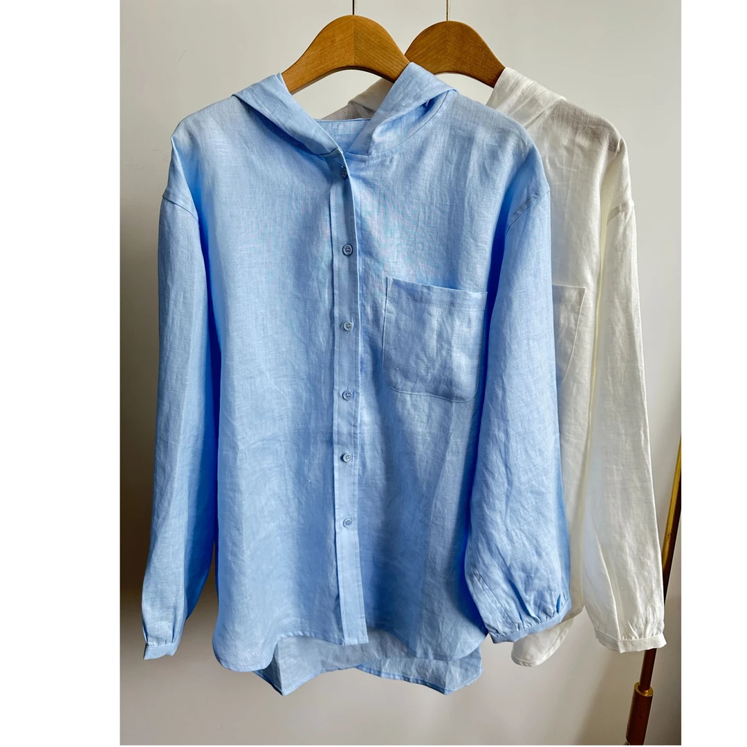 极简夏季休闲百搭连帽亚麻罩衫