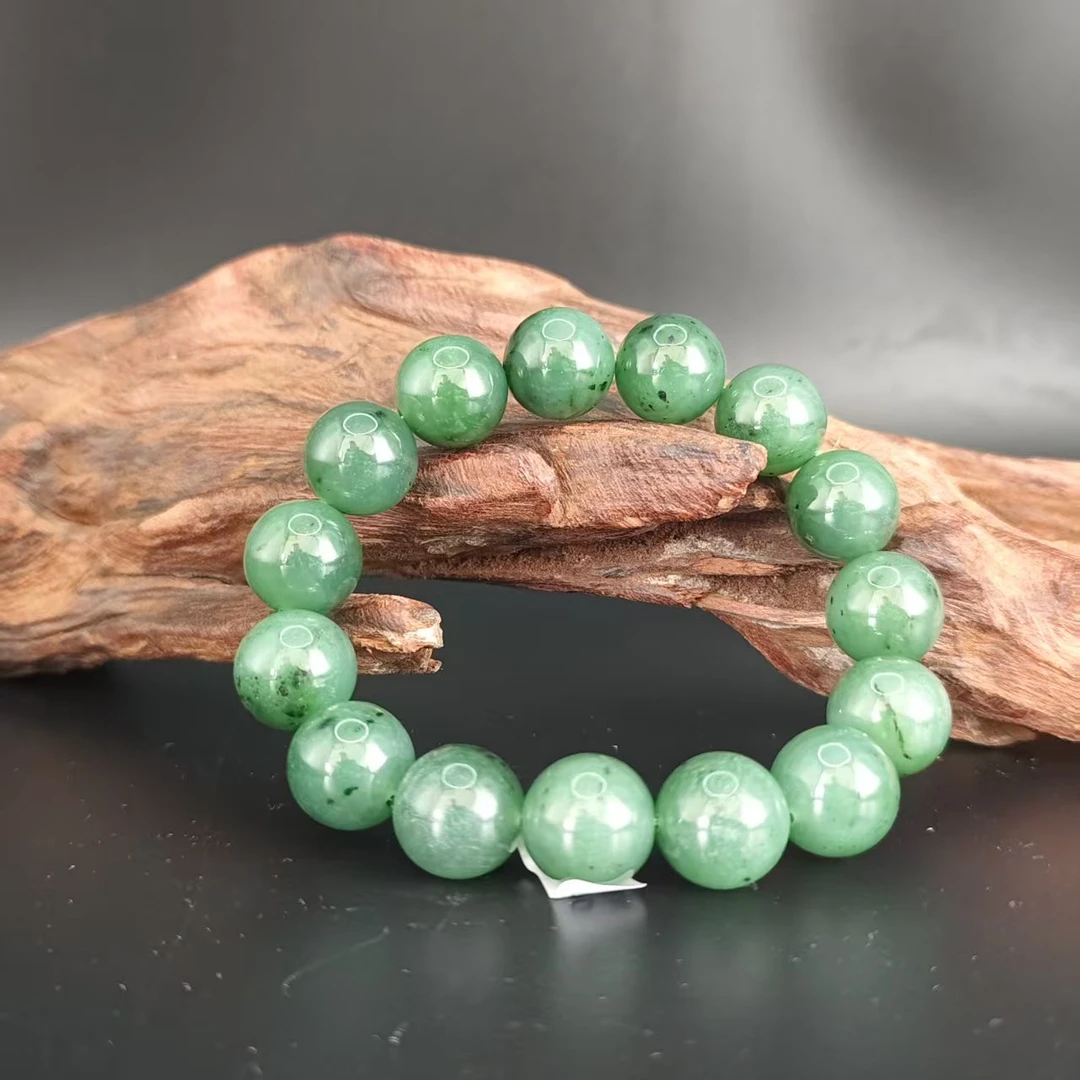 Q和田玉碧玉圆珠手串（卡14）0036