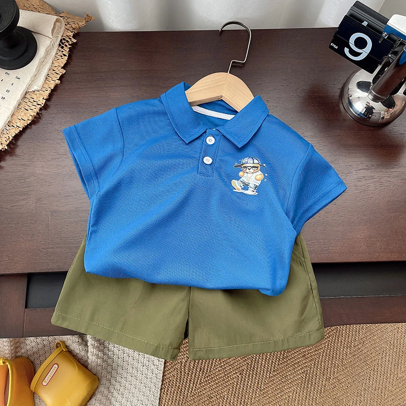 男童夏季夏季套装polo衫两件套翻领儿童帅气套装短袖儿童t恤套装