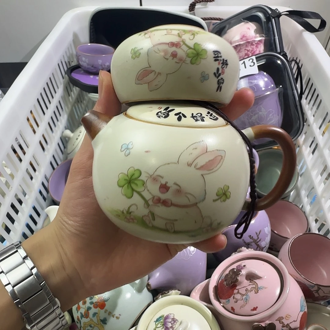 瓷片汝窑兔个好运西施一壶一杯
