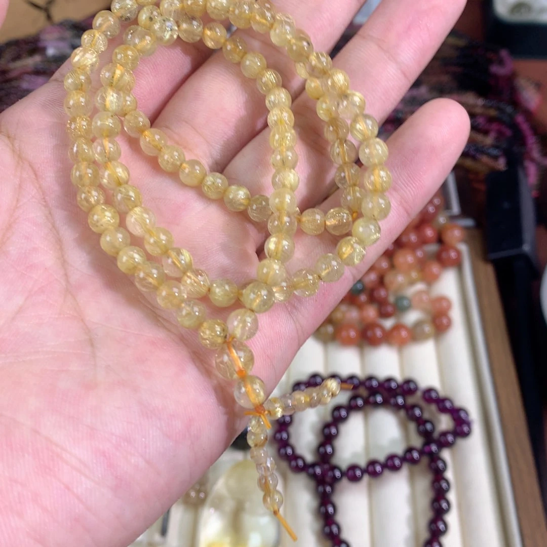 水晶手链14K金镶嵌金发晶三圈