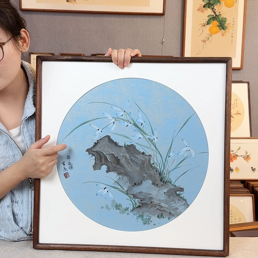 国画纯手绘，纯手写带框尺寸：53×53厘米