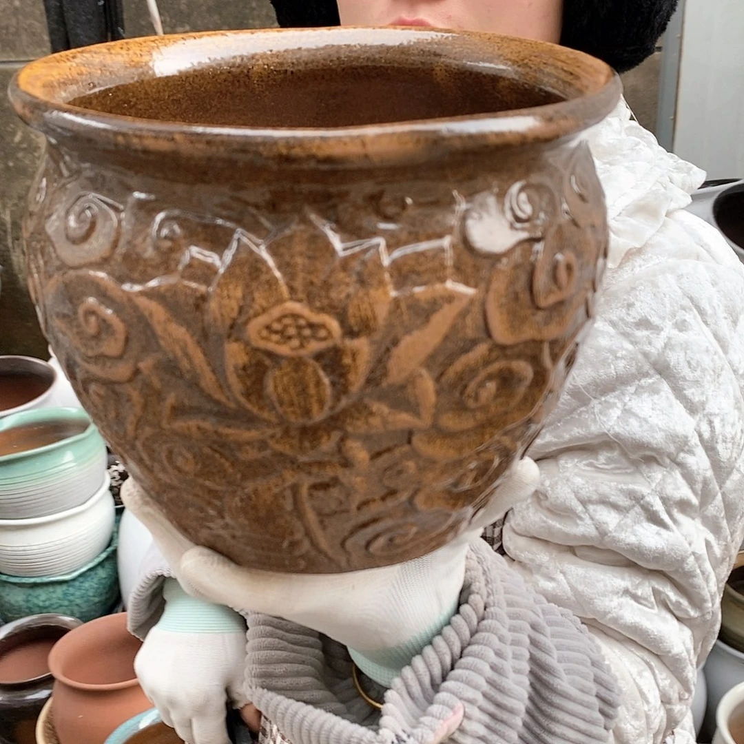 紫砂花盆瑕疵口20高16