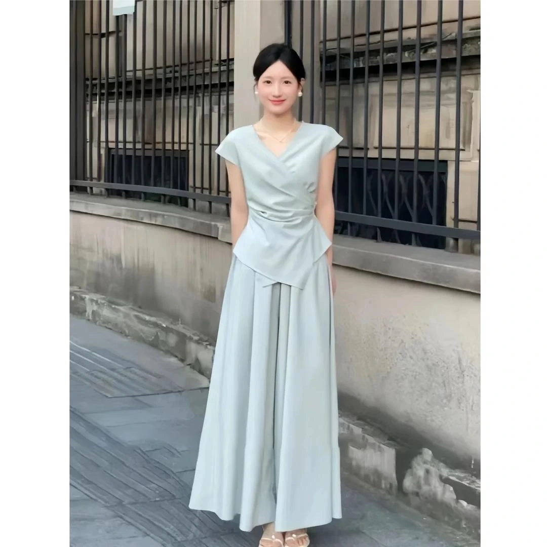 大方得体穿搭一整套夏季不规则上衣韩版高级感a字半身裤裙两件套