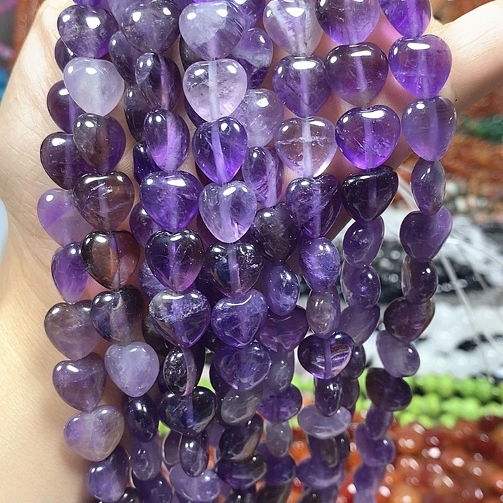玛瑙/玉髓未镶嵌珠宝半成品天然紫水晶爱心卡12mm