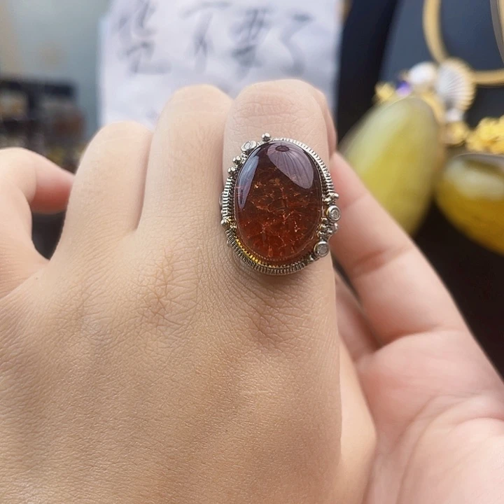 裸石琥珀银S925镶嵌