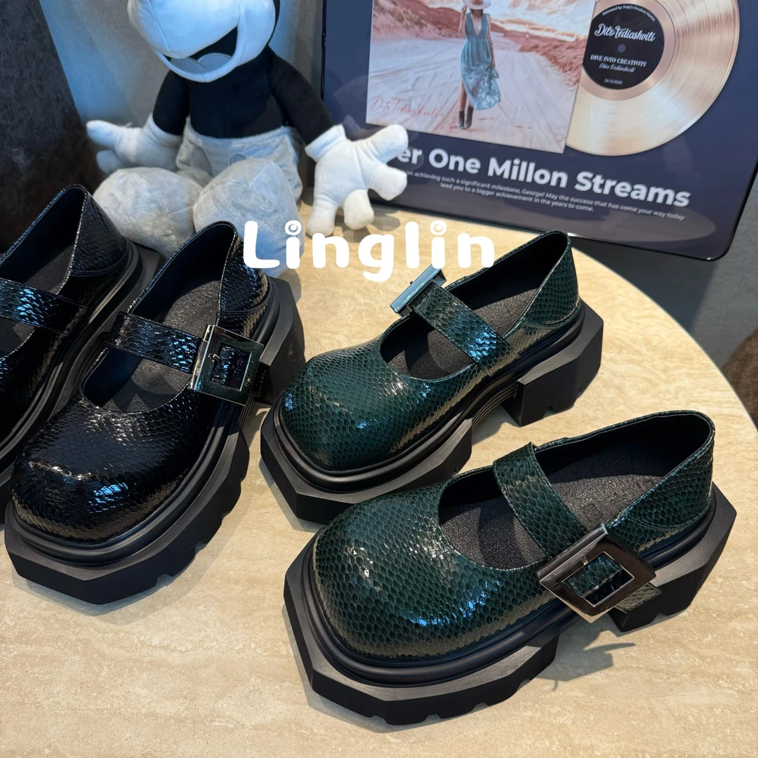 玲lin【玛丽珍】25春季新品玛丽珍蛇纹限定金属扣乐福鞋25XX0050