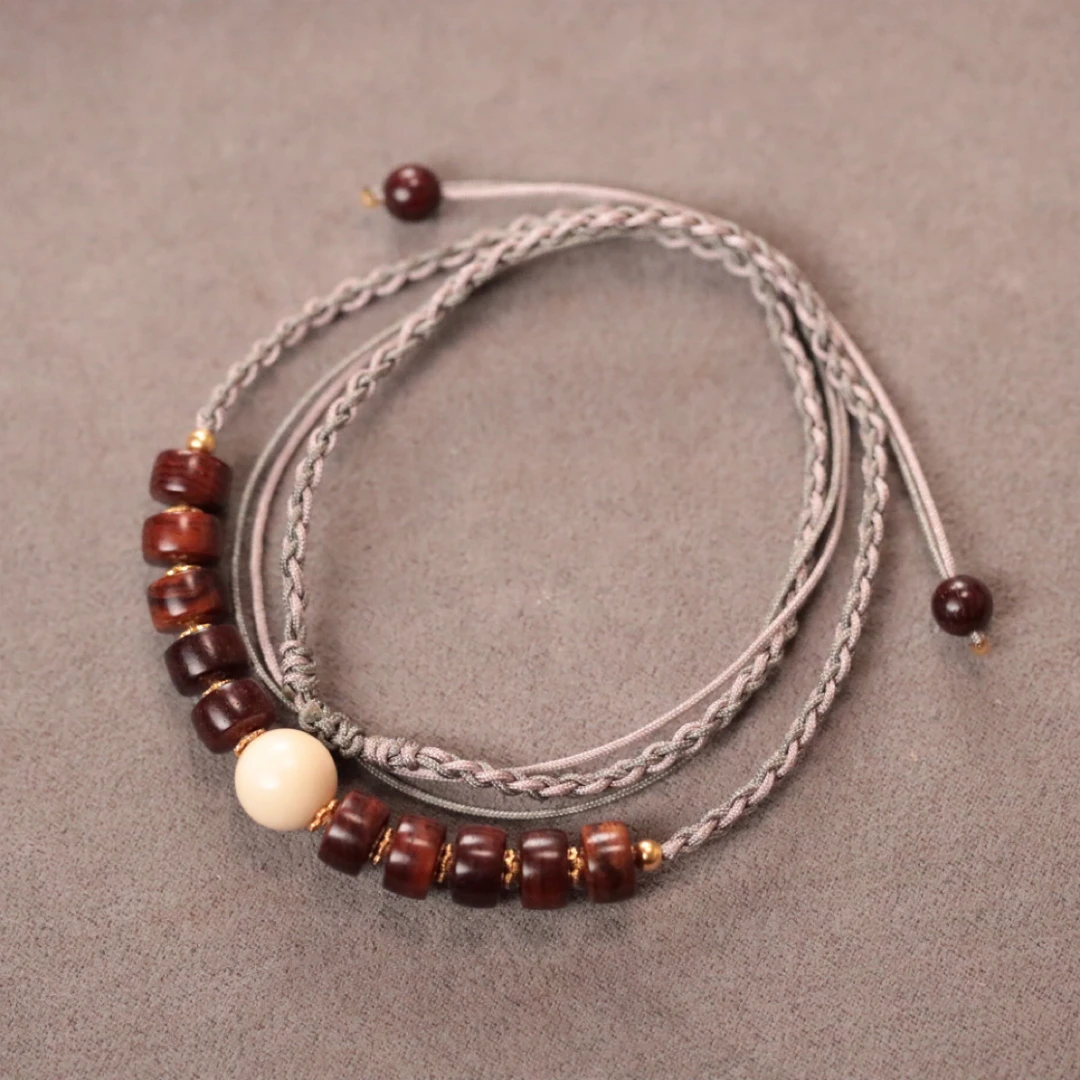 海南黄花梨5x8mm直切【笑脸链】【顶珠：猛犸牙】