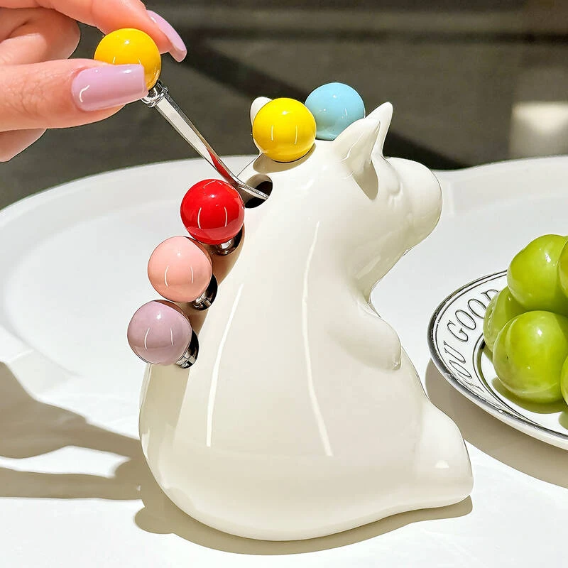 BSD不锈钢水果叉套装家用高级感小叉子儿童安全陶瓷水果签收纳罐