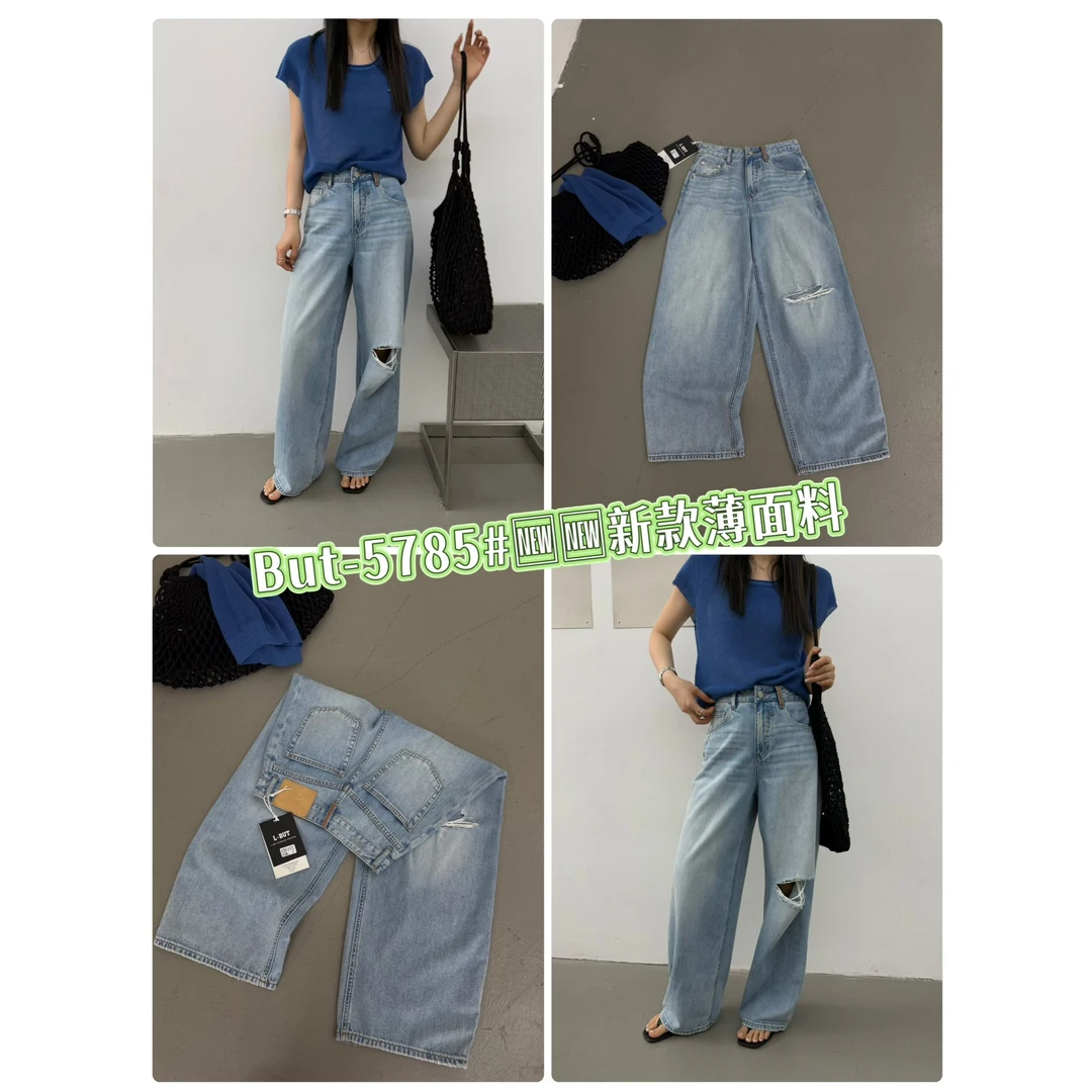 十三行BUT-夏季福秒破洞薄料水洗百搭牛仔裤#5785