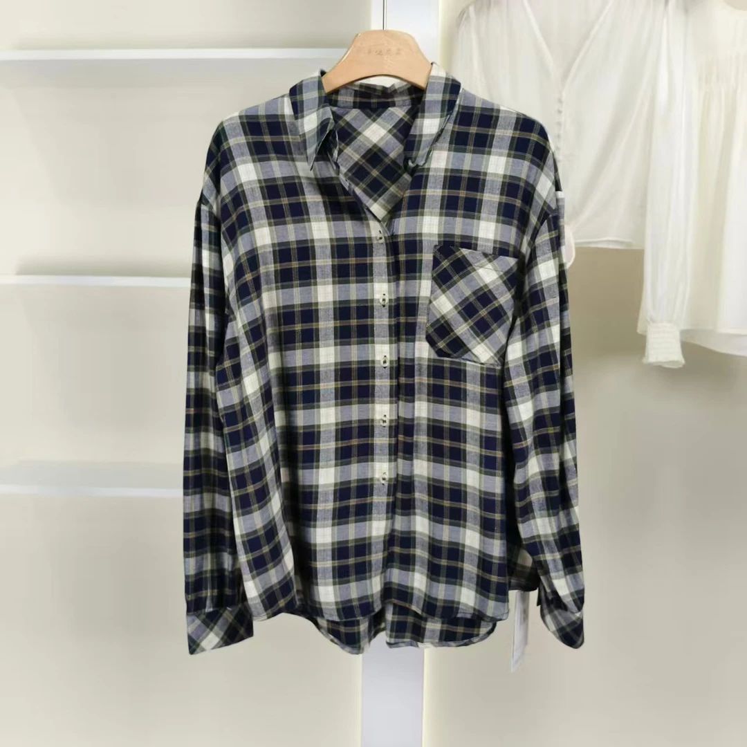 麦迪尚品【夕Y】50909502 含棉格纹宽松衬衫春秋女装商场同款