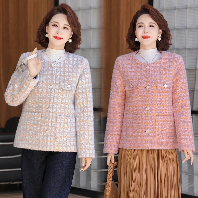 妈妈秋装洋气小香风外套2025新款中老年女装短款夹克上衣气质衣服