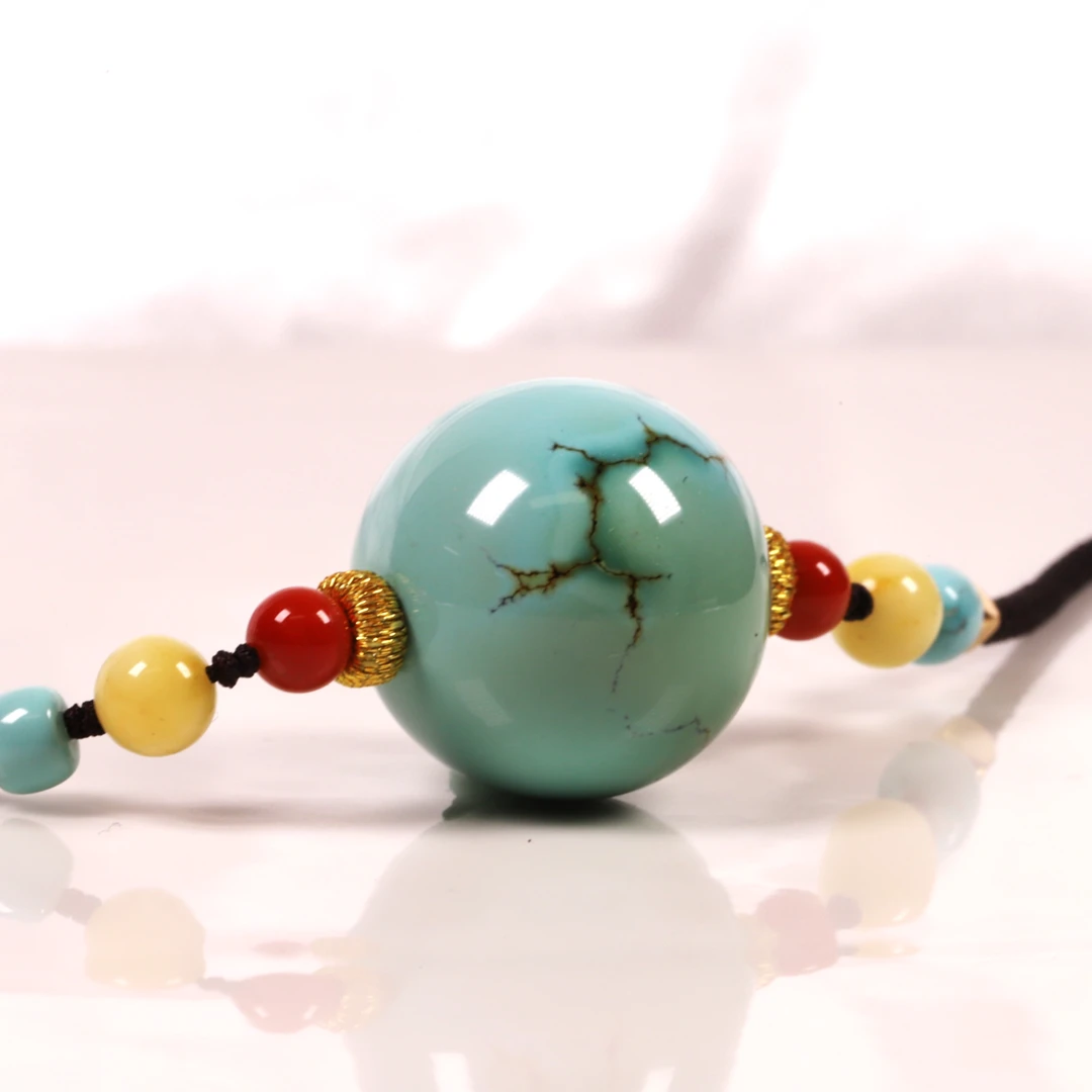 天然原矿绿松石高瓷水草纹锁骨珠项链