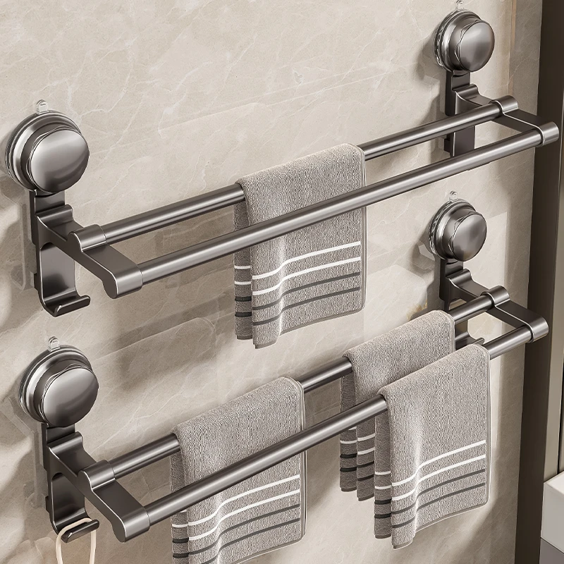 百悍吸盘毛巾架免打孔卫生间毛巾挂杆浴室置物架卫生间浴巾架壁挂