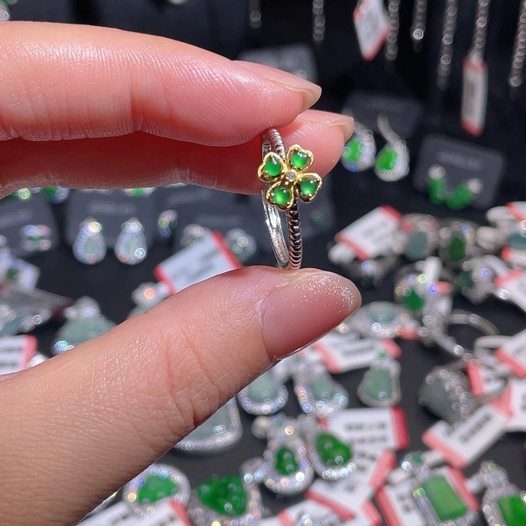 银S925镀金镶嵌戒指翡翠戒指