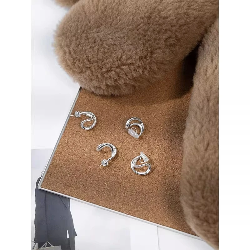 铜合金耳饰 美洋MEIYANG浪花耳环法式几何圈圈双层百搭复古耳针