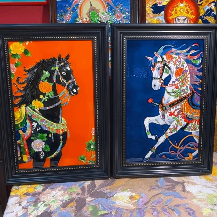 加大款瓷板画艺术作品一对马到成功挂画