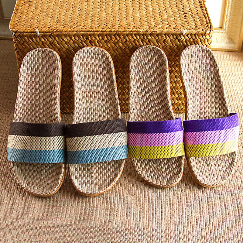 新款家居凉拖鞋亲子款居家室内防滑亚麻拖鞋男女士拖鞋