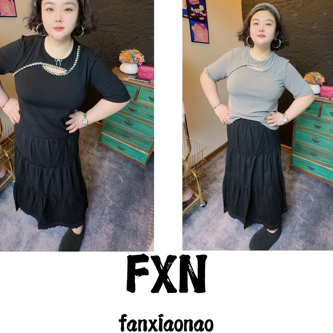 【FXN】大码设计感重工修身半袖打底衫