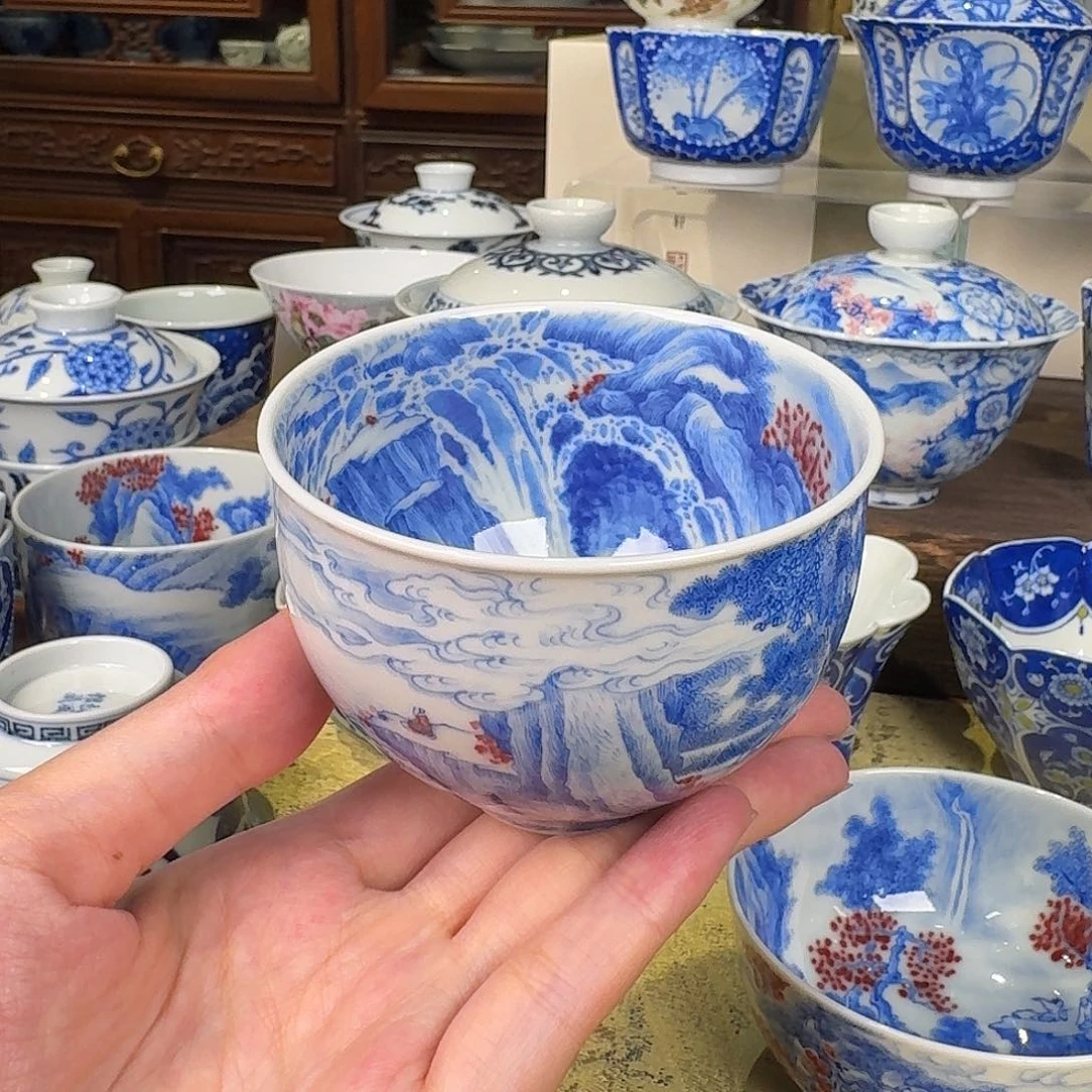 林涛小馆青花釉里红山水大瀑布