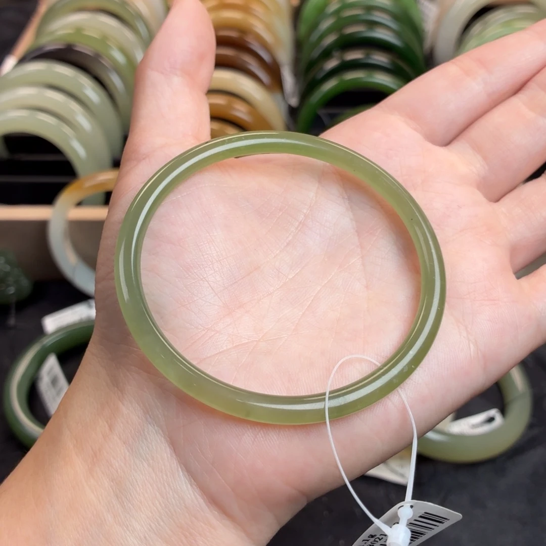 和田玉未镶嵌手镯-冰底满圈翠叮当112