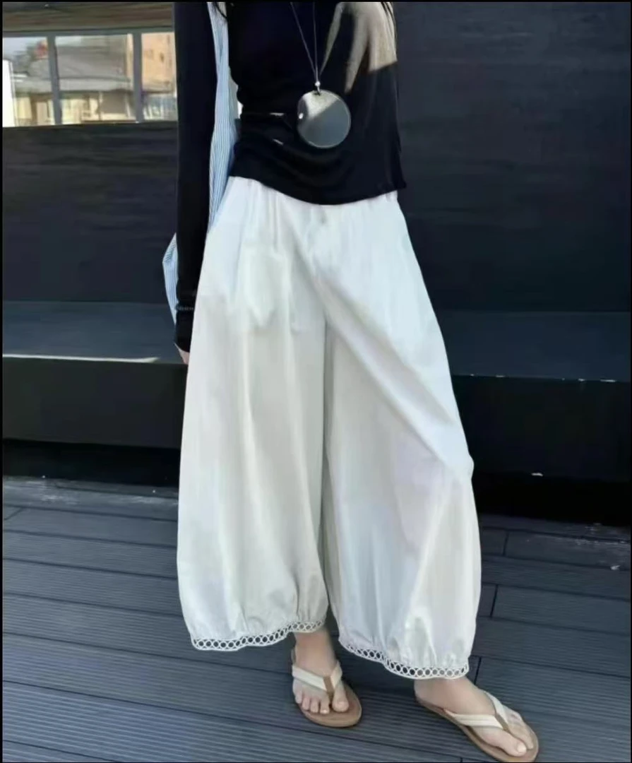 欧货款镂空蕾丝花边设计感休闲阔腿灯笼九分裤