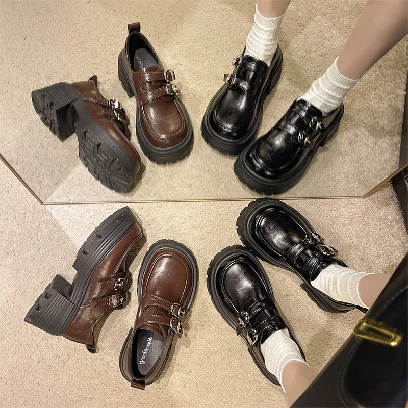 复古时尚小个子玛丽珍小皮鞋女2025春秋新款粗跟厚底英伦风乐福鞋