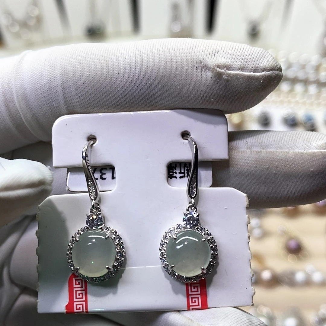 翡翠银S925镶嵌耳饰