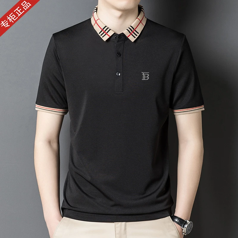 夏季新款欧洲站英伦短袖T恤POLO衫男商务休闲罗纹翻领纯棉半袖T恤