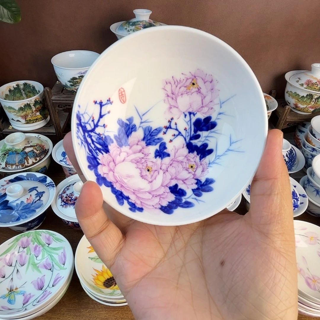 忠意堂釉下彩紫牡丹