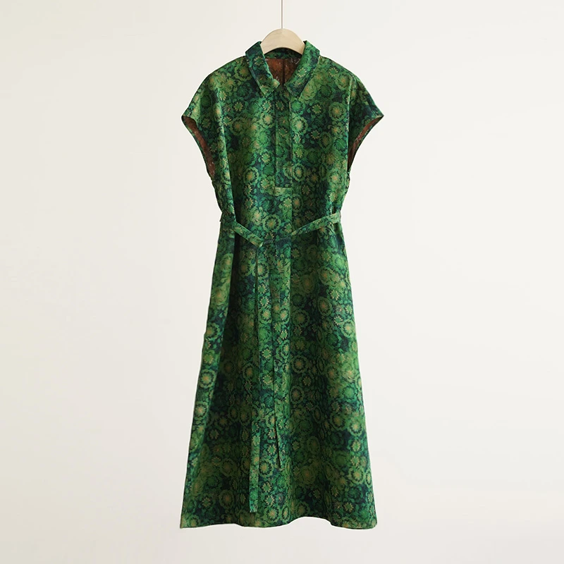 三经绞萝满萝香云纱100%桑蚕丝碎花夏季女士连衣裙(250686)