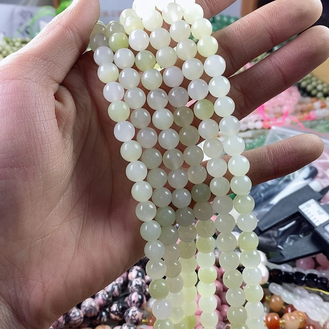 玛瑙/玉髓珠宝半成品合金一条天然8mm渐变岫玉圆珠A级