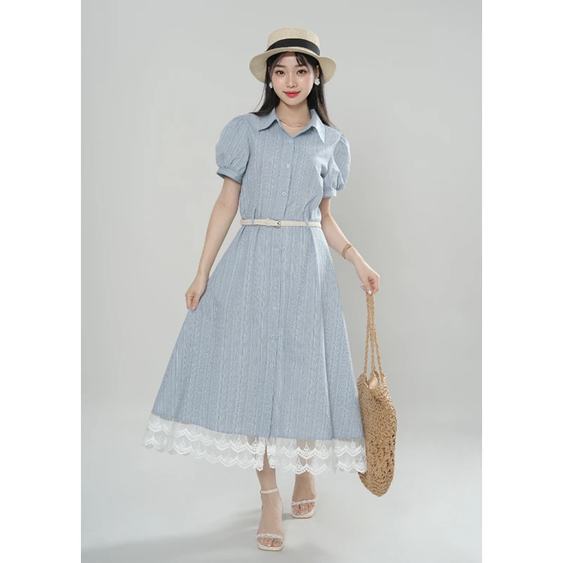 【威尔顿恋人】法式温柔拼接Polo领减龄连衣裙女修身显瘦a字长裙