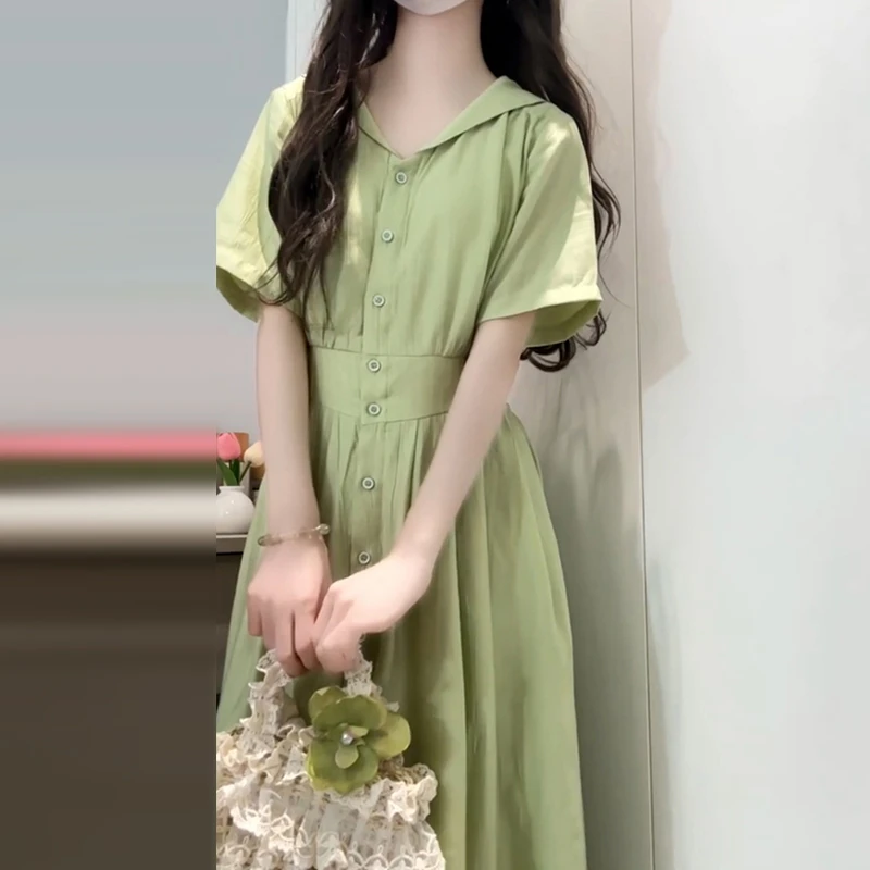 1699法式学院风海军领短袖衬衫连衣裙子女2025新款早春高级感长裙